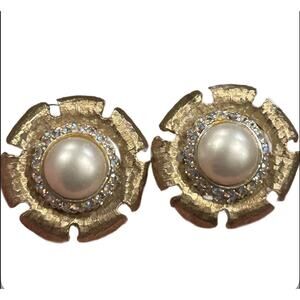 Vintage Signed Marboux Boucher Faux-Pearl Aurora Borealis Bridal Clip Earrings